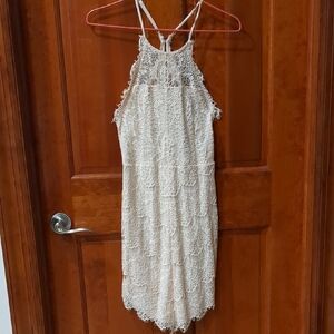 Cream Ruffled Halter Mini Dress